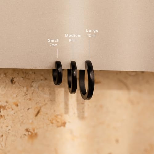 Black Huggie Hoop Earrings Set for Men, Small Stainless Steel Earrings for Multiple Piercing Hypoallergenic Lightweight Dainty Jewelry, Trendy Cartilage Earrings for Women Gifts 3 Pairs4