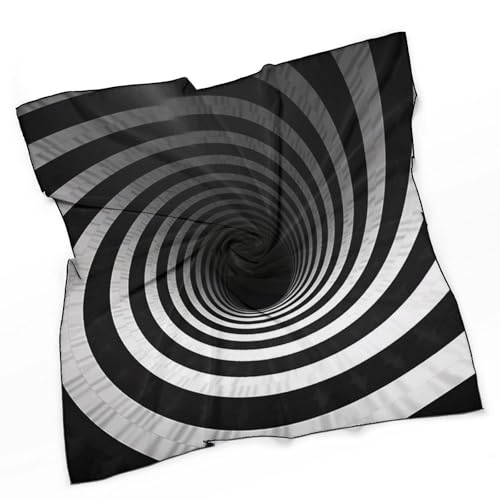 Head Scarf Black And White Spiral Tunnel Printed Neck Scarves Women's Fashion Silk Feeling Scarf for Hair Wrapping And Sleeping at Night3