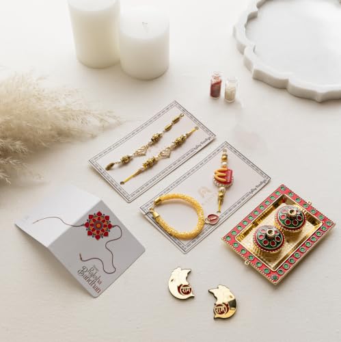 Image of Premium Handmade Designer Rakhi Set for Brother and Bhabhi Adjustable Couple Rakhi with Roli Chawal & Nariyal