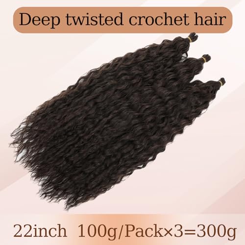 TAOYEMY Deep Wave Crochet Curly Braiding Hair 22 Inch 3 Packs Ocean Wave Crochet Hair Extensions Synthetic Curly Crochet Hair For Women (4# - Image 4