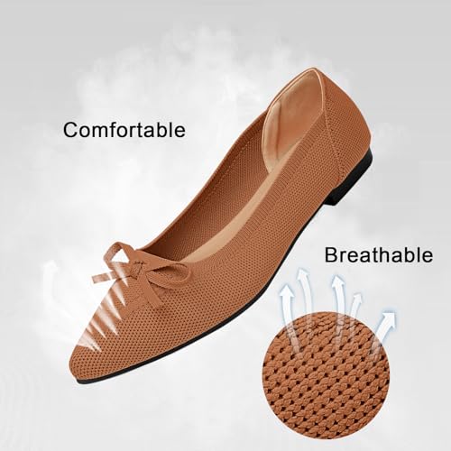 Image of TINGRISE Women's Flats Pointed Toe Bow Knit Ballet Shoes Comfortable Dressy Mesh Slip On Flat