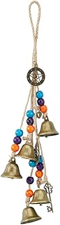 DICOSMETIC 1Pc Wiccan Bell Wind Chimes 380mm Hanging Magic Witch Bells Witch Bells with Colorful Beads and Pentagram Protection Charms for Door Knob Antique Bronze Garden Window Hanger Wind Chimes