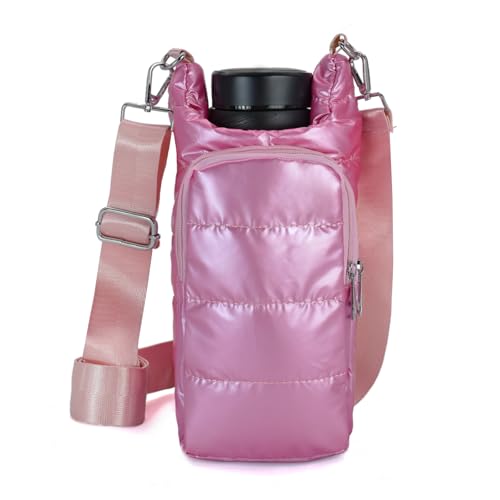 Image of KAMEILONG Puffer Water Bottle Holder Quilted Sports Pouch Bag with Adjustable Shoulder Strap Flask Sling Bag