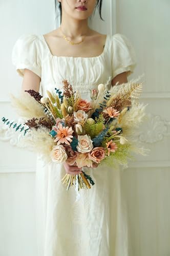 Ramo de Bodas Boho Rústico Beige con Flores Secas y Seda miniatura 3