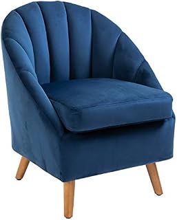 HOMCOM Accent Chair Velvet Fabric Single Sofa Armchair Home Living Room Solid Wood Leg Upholstered Side Armchair Blue