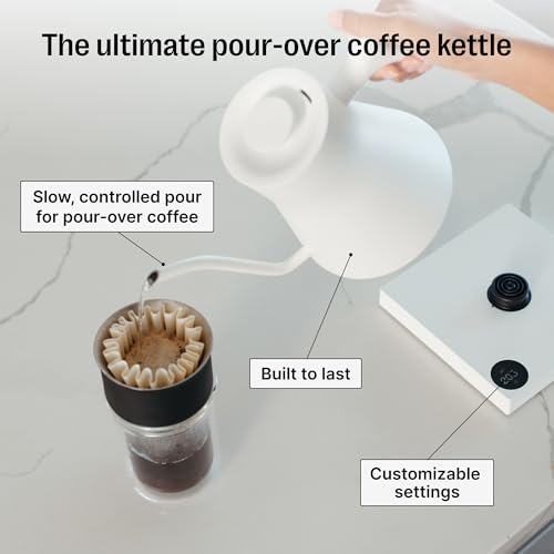 Image of Fellow Stagg EKG Pro Electric Gooseneck Kettle, Stainless Steel, Keep Warm | Precise Temperature Control, Quick Heating, Brew Timer, Pour-Over Coffee and Tea, Matte White, Maple Wood Handle, 0.9 Liter