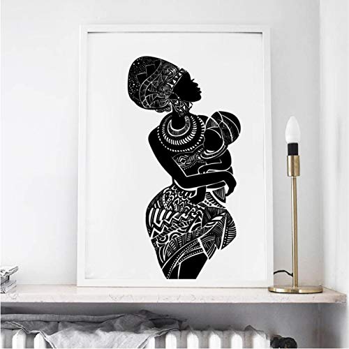 Peinture femme africaine avec bébé pour décorer une chambre cocooning