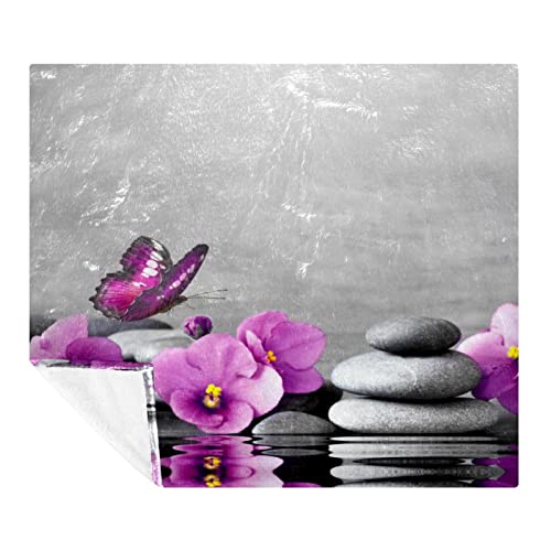 Couverture polaire légère motif fleurs roses et galets zen haut de gamme - 2