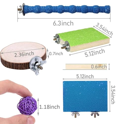 Image of Hamiledyi Bird Perch Stand, 12PCS Wood Parrot Perch Stand Platform, Paw Grinding Rough-surfaced Parakeet Cage Accessories Exercise Toy for Budgies Conure Cockatiel Hamster (Random Color)