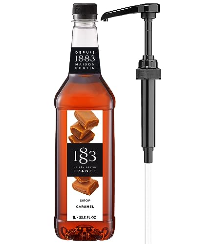 Image of 1883 Caramel Syrup with Pump - Premium Flavoring Syrup for Coffee, Lattes, Iced Coffee, Cocktails & Drinks - 1L (33.8 fl oz) Bottle