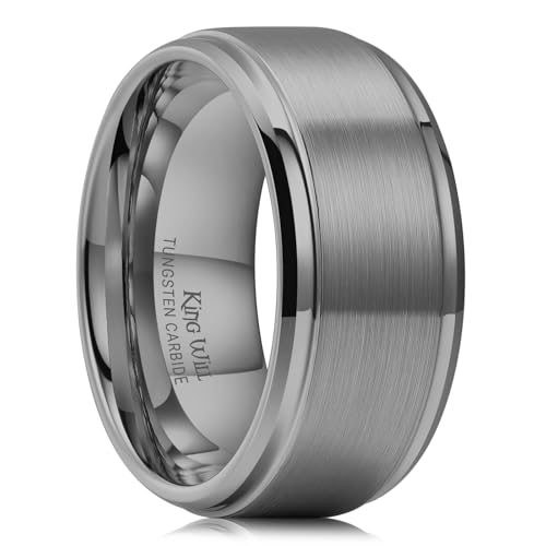 Image of King Will Classic Tungsten Wedding Band for Men, 6 /7 /8 /9 /10mm Widths, Polished Finish Step Edge Matte Rings Comfort Fit