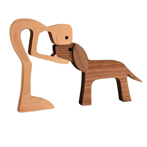 Ginddy Figurine en Bois pour Chien,Statue en Bois Faite à la Main en Forme de Chiot Décoration en Bois Faite à la Main Sculpture pour la Décoration du Salon,du Bureau ou de la Maison(Garçon et Chien)