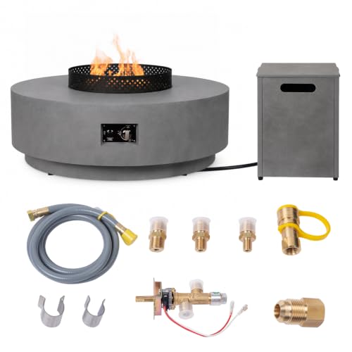 Image of Outdoor Propane Fire Pit Coffee Table 32-Inch 3 in 1 Round Base Patio Heater, 65,000 BTU Stainless Steel Burner, Wind Guard, and Baking Sheet for Garden, Patio