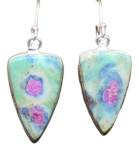 Natural Ruby in Fuchsite 925 Solid Sterling Silver Earrings 35mm