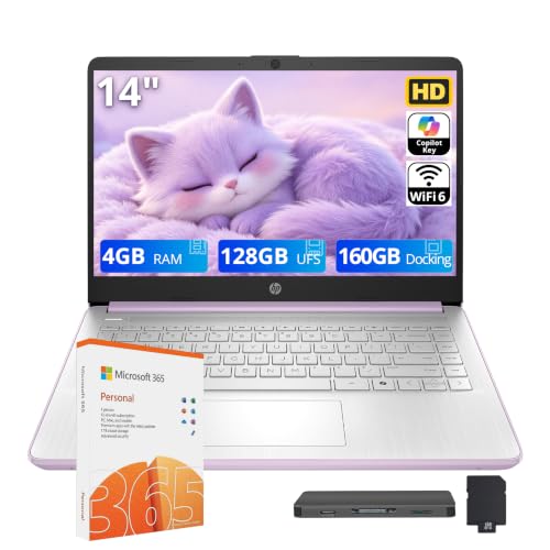 Image of HP Stream 14 inch HD Laptop for Student&Business, Intel Processor N150, 4GB RAM, 288GB Storage(128GB UFS+160GB Dock), Intel Graphics, 1 Year Office 365, Copilot Key, Webcam, Win 11, Honey Lavender