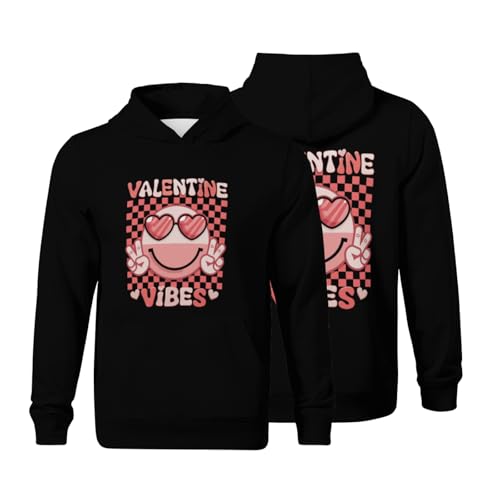 Kids Hippie Valentine Vibes Valentines Day Boys Girls Lightweight Kangaroo Pocket Fleece Hoodies