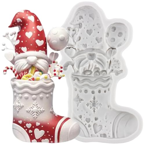 MINFEIDMS Christmas Socks Fondant Molds Santa Claus Silicone Mold For Cake Decoration Cupcake Topper...