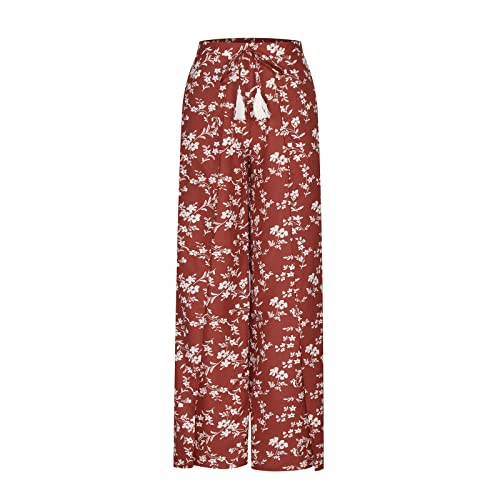 Womens Trendy Print Palazzo Pants Split Thigh High Waisted Belted Prom Plus Size Flowy Wide Leg Pants Beach Trousers3