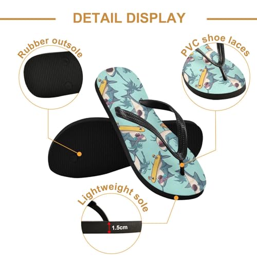 ALAZA Cute Skateboarding Shark Flip Flops for Women Fashion Beach Slippers Comfort Mens Flip Flops Non-Slip Rubber Shower Slippers Sandal for Hotel Travel Sport,XS3