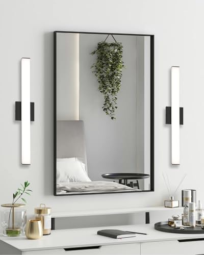 Image of Bathroom Vanity Light Brushed Nickel Square LED 24 inch 14W 4000K Natural White Light Wall Bar Lighting Fixtures Over Mirror (Matte Black, 24inch 4000K Dimmable)