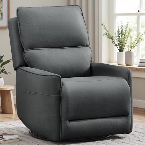 Image of Korser Recliner Chair 360 Swivel Rocker Recliner Chairs for Adults, Small Recliners for Small Spaces, Upholstered Nursery Chairs with Side Pockets, Glider Rocking Chair for Living Room, Nursery Room