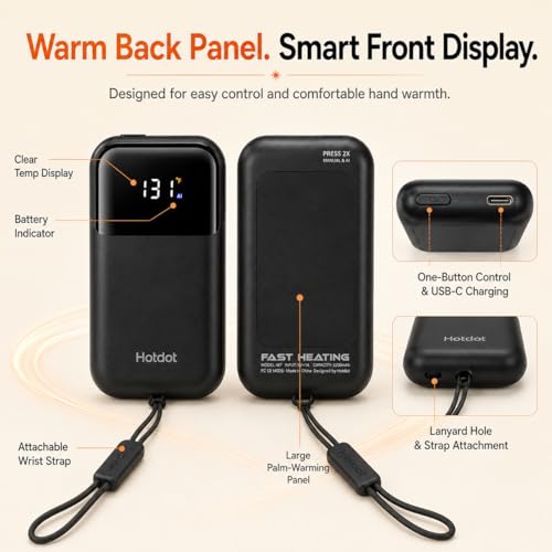 Image of Hand Warmers Rechargeable, Heat Levels (104-131F), Real-Time Temp & Battery Display, Electric Hand Warmers, Fast Heating, Fits in Gloves /Pocket, Gifts for Women & Men