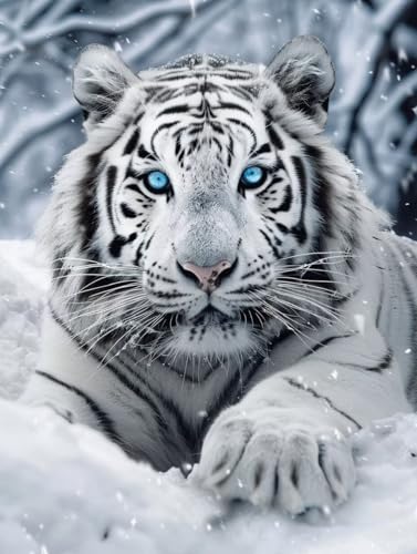 Broderie Diamant Kit Complet Tigre 50x70cm avec strass de haute précision