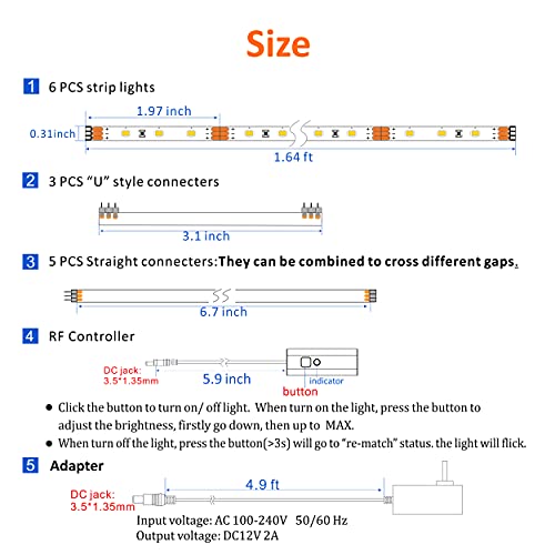 WOBANE Under LED Lighting kit, 6 PCS LED Strip Lights with Remote Control Dimmer and