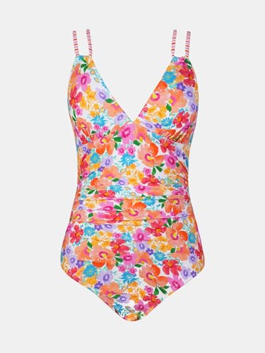 Image of CUPSHE Women's V Neck One Piece Cutout Tummy Control Swimsuit | Double Adjustable Straps,Back Cutout,O Ring,Soft Removable Cups,Flattering Bathing Suit For Vacation And Beach