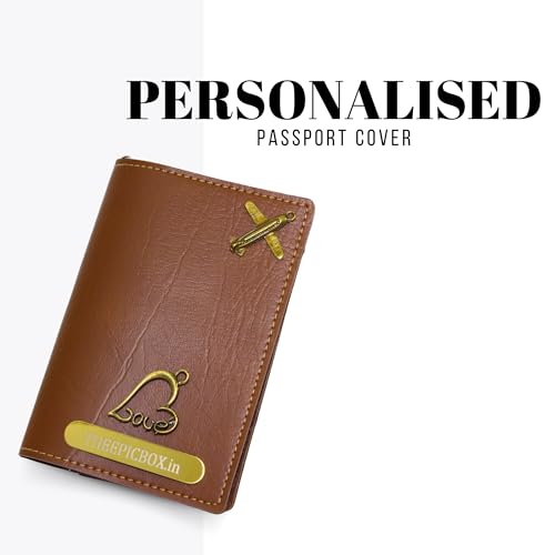 Image of Personalized Leather Passport Holder Cover | Custom Name & Charm | Sleek & Stylish Travel Wallet for Men & Women | Faux Leather Passport Cover | Unisex Travel Accessory (Light Brown)