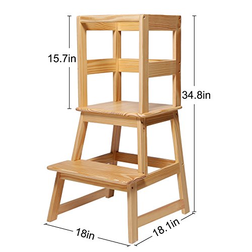 SDADI Toddler Tower Kitchen Helper, Wooden Learning Tower, Kitchen Step Stool, Standing Tower for Kids 1-3 with Safety Rail, Anti-Tip,Stable, Natural - Thumbnail 3