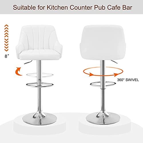 Vecelo Bar Stools Set Of 4, Adjustable Barstools, Counter Height Stools With Back And Arm, Kitchen Island Stools, Swivel Pu Chairs For Pub, Dining Room, Modern Style, White #TOP5