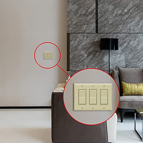 Enerlites Decorator Light Switch Or Receptacle Outlet Wall Plate, Gloss Finish, Size 3-Gang 4.50" X 6.38", Unbreakable Polycarbonate Thermoplastic, Ul Listed, 8833-I, Ivory #TOP6