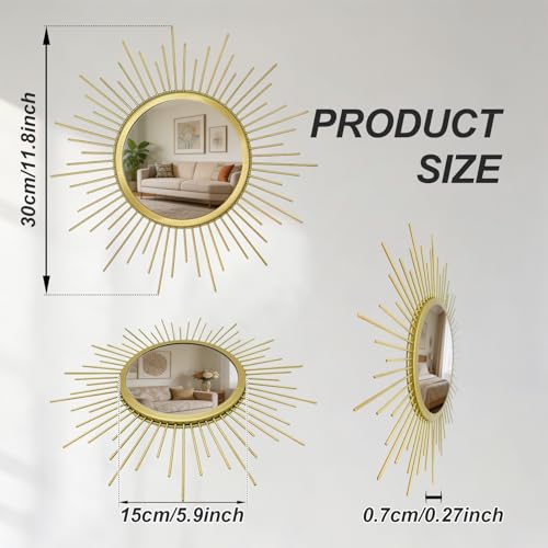 3 Set Sunburst Round Mirrors for Wall Decor Bedroom Bathroom - Image 5
