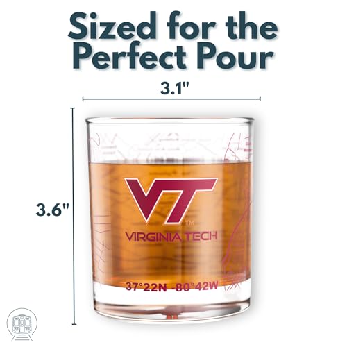 Image of Greenline Goods - Virginia Tech University Hokies College Whiskey Glasses (Set of 2), 10 oz - Full-Color Logo + Campus Map