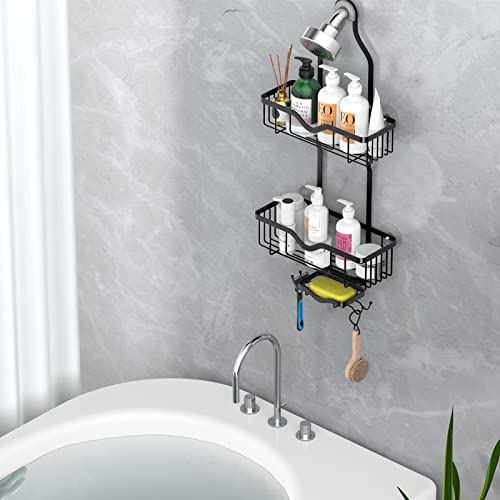 Kerisgo Hanging Shower Caddy, Over Head Shower Caddy Shower Organizer Rack With Soap Dish, Shower Storage Basket For Shampoo, Conditioner, Razors, Soap, Shower Sponge (Black) #TOP4