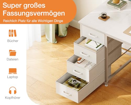 Coleshome Schreibtisch Mit 8 Stoff Schubladen, 120x48cm Schreibtisch Weiß Mit Stauraum Computertisch Vielseitg, Bürotisch PC Tisch Officetisch Für Büro, Wohnzimmer, Home Office