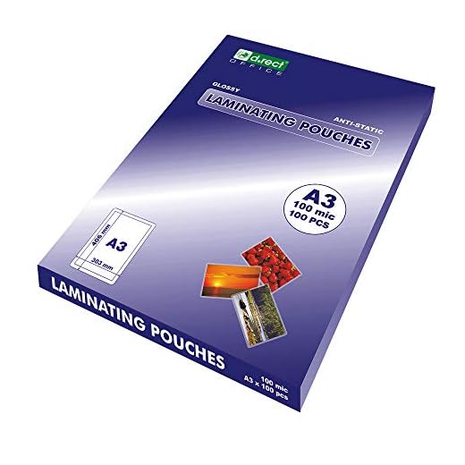 D.RECT Láminas Para Plastificar, Brillante, Transparente, Tamaño A3, 100 Micras 2x100 (200), Paquete de 100 Unidades, Laminación, Material de Oficina