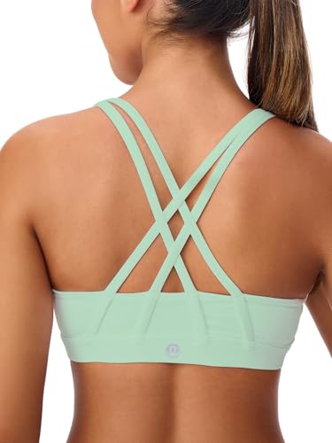 Image of Women's Strappy Sports Bras Light Compression Crop Criss Cross Back Padded Workout Yoga Bra Supportive U Neckline