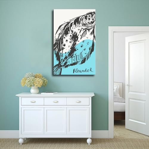 Flunder-Druck, Leinwand-Poster, Wandkunst, Dekordruck, Bild Gemälde für Wohnzimmer, Schlafzimmer, Dekoration, 20 x 30 cm