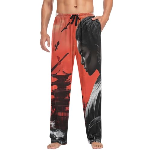 AIXIWAWA Mens Pajama Pants-Watercolor Samurai, Soft Sleep Lounge Pajamas Bottoms with Pockets Drawstring S3