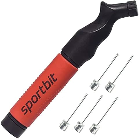 SPORTBIT Ball Pump with 5 Needles - Push & Pull Inflating System - Great for All Sports Balls - Volleyball Pump, Basketball Inflator, Football & Soccer Ball Air Pump(Red) Cover