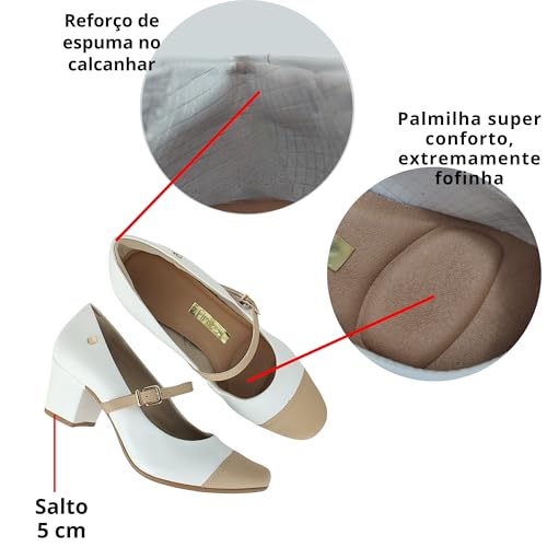 Sapato Conforto Boneca Firezzi Scarpin Salto Médio 239506 Verniz (Branco, BR, Adulto, Numérico, 37)