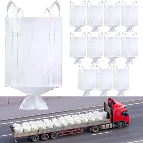 12 Pcs FIBC Bulk Bags 35 L x 35 W x 43 H, Holds Up To 3300 Lbs (SWL) Woven Polypropylene Sack for Dumpster, Feed Grain, Construction, Gravel, Waste Management, Sand Bags With 4 Lift Loops