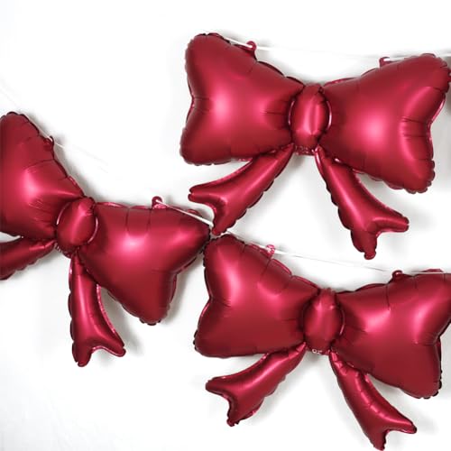 Image of 6 Pieces Bow Balloons, Red Matte Metallic Foil Bowtie Balloon, Big Burgundy Bow Balloons for Women Birthday Party, Wedding Bridal Shower, Valentine's Day Party, Balloon Garland Accessories
