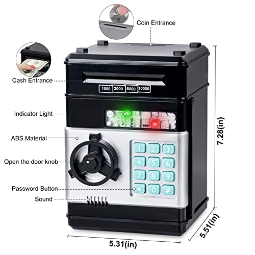 Image of Refasy Piggy Bank Cash Coin Can ATM Bank Electronic Coin Money Bank for Kids Age 3-12, Money Savings Box Mini ATM Coin Bank Toys Gifts for 3 4 5 6 7 8 9 10 11 12 Year Old Boys Girls