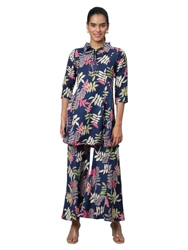 Image of AVANOVA Soft Maslin Silk V Neck Co-Ords Set for Women's | Printed Shirt & Bottom Set for Women | Suit Set | Two Piece Dress (CO-ODS 84 Maroon L)