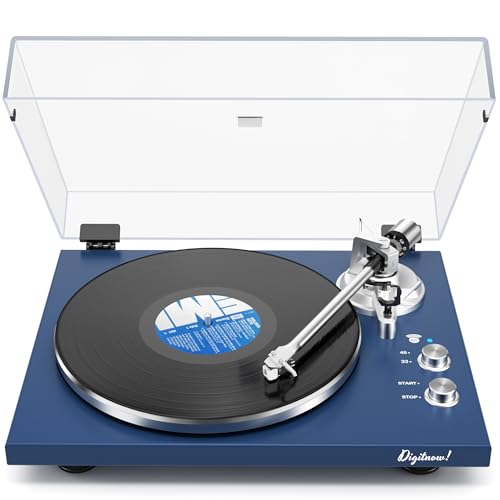 Image of Belt Drive Turntable for Vinyl Record Player, Bluetooth Output, Built-in Phono Preamp, USB Digital Output, Magnetic Cartridge, 33 /45 RPM, Wood Design, No Built-in Speakers(Blue)