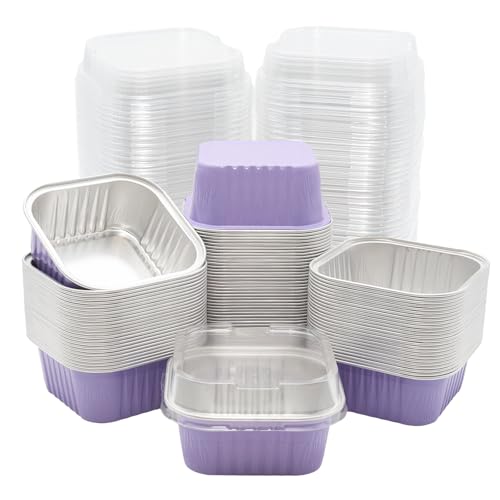 Wuyituart 100 Pack 5oz Aluminum Pans with Lids, Purple