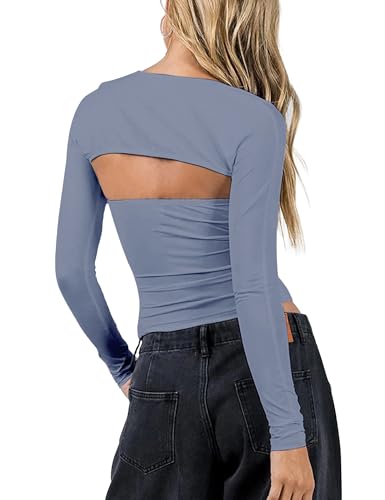 Image of Women 2 Piece Long Sleeve Y2K Cardigan Bolero Shrug Set Strapless Going Out Crop Top 2023 Fashion T-Shirt Tank Tops